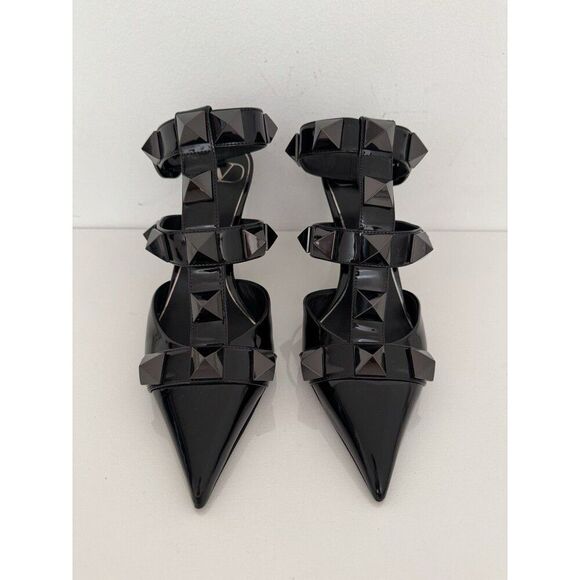 Valentino Women Black Roman Stud Patent Leather Pump Heels Shoes Size EU 37 US 7 - Picture 2 of 9